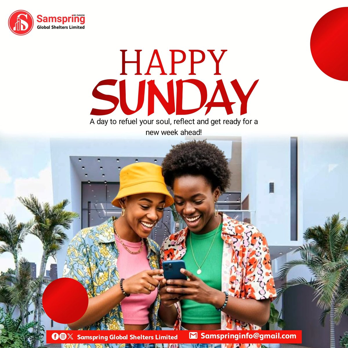 SamspringGlobal's tweet image. 𝙃𝙖𝙥𝙥𝙮 𝙎𝙪𝙣𝙙𝙖𝙮! 🌞

Take today to recharge, reflect, and plan your next big move. Your dream home is closer than you think with Samspring Global Shelters Limited. 🏡✨

#HappySunday
#SamspringGlobalSheltersLimited