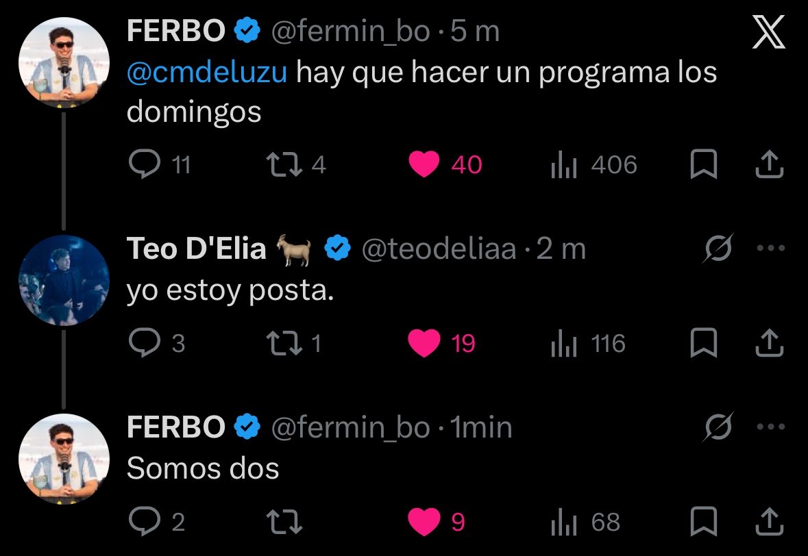 domingos de 9 a 23 hs, les va? <a href="/fermin_bo/">FERBO</a> <a href="/teodeliaa/">Teo D'Elia 🐐</a>