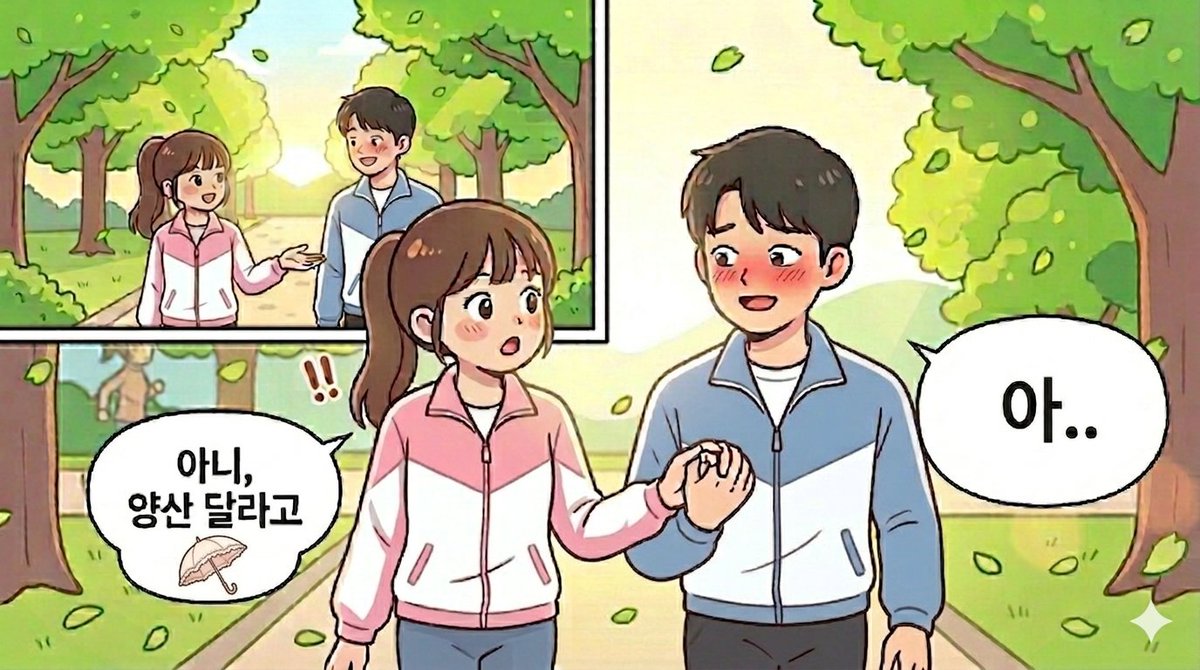 [남편이 손을 포개어 꼭 잡는다]

방금 산책 중

공원에서 걷다가
남편에게 손을 내밀었다 🫴

남편은 아무 말 없이 살며시

손을 포개어 꼭 잡는다 🫳

나
"아니, 양산 달라고"

남편
"아.."

ㅋㅋㅋㅋㅋ