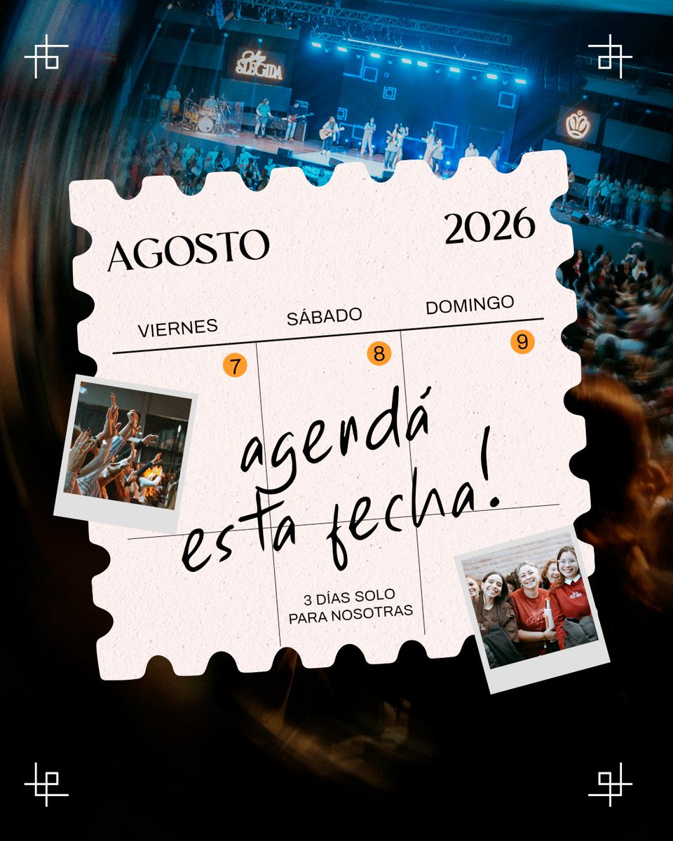 Nos estamos preparando para Elegidas 2026 👑

Se acerca un tiempo especial… un llamado, un encuentro, un diseño de Dios para vos 💫

📍 Córdoba 
📅 7, 8 y 9 de Agosto 2026 
📌 Auditorio Cita con la Vida – Buchardo 865 

🔥 Pronto más información