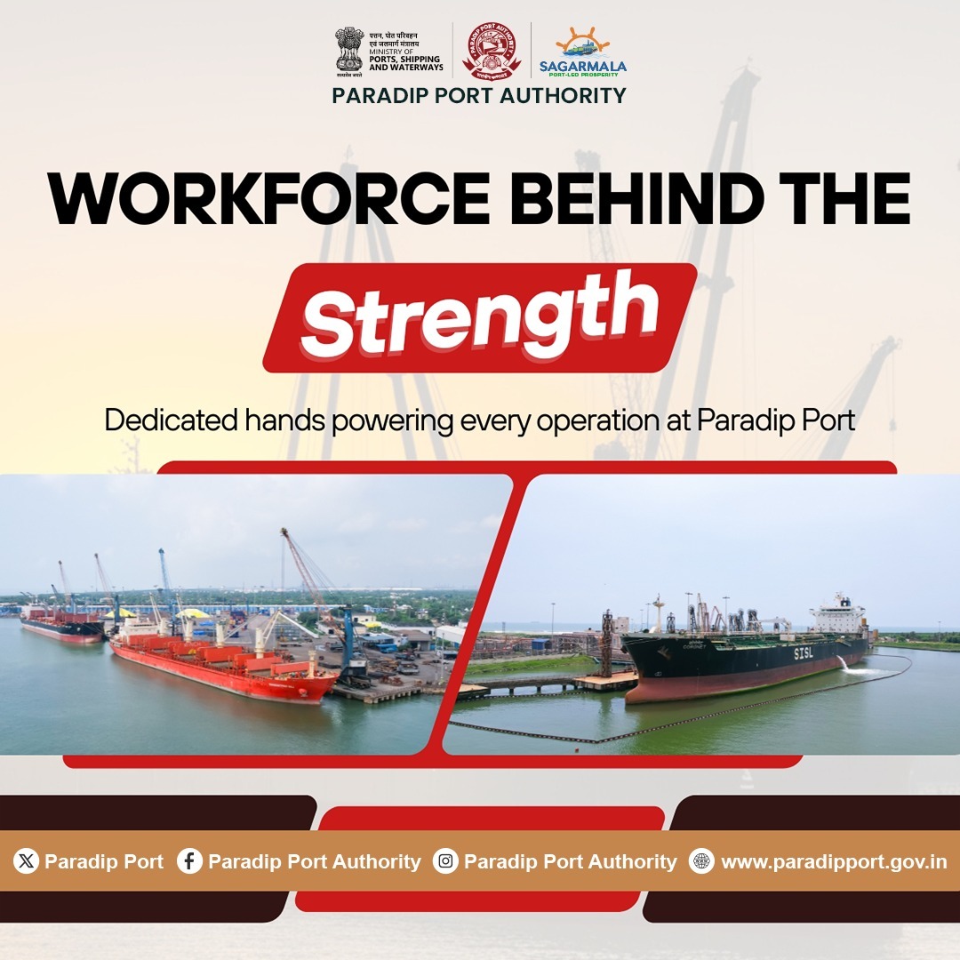 paradipport's tweet photo. โ Workforce Behind the Strength โ
Every successful movement at Paradip Port is powered by the dedication, discipline, and hard work of our workforce. From cargo handling to vessel operations, their commitment drives progress every day.
#ParadipPort #WorkforceStrength #PortOperations #Teamwork #MaritimeExcellence #ParadipPortAuthority
@shipmin_india @PIB_ShipMin @PIBodisha @PIB_India @PIBBhubaneswar