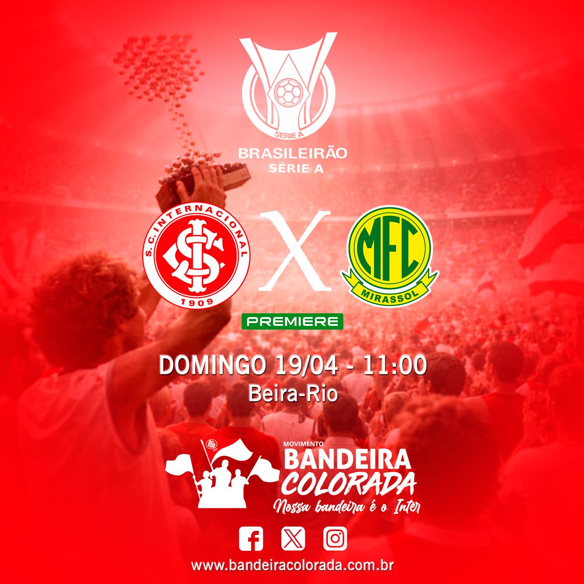 MBColorada's tweet image. 🔥⚽ É #DiaDeINTER! ⚽🔥
Às 11h, o Colorado entra em campo no Beira-Rio para encarar o Mirassol, pela 12ª rodada do Brasileirão. É manhã de apoio, energia e camisa vermelha pulsando forte, juntos pela vitória!💪🔴⚪ 📺 Premiere🚩🔥 #VamoInter #SCInternacional #BandeiraColorada