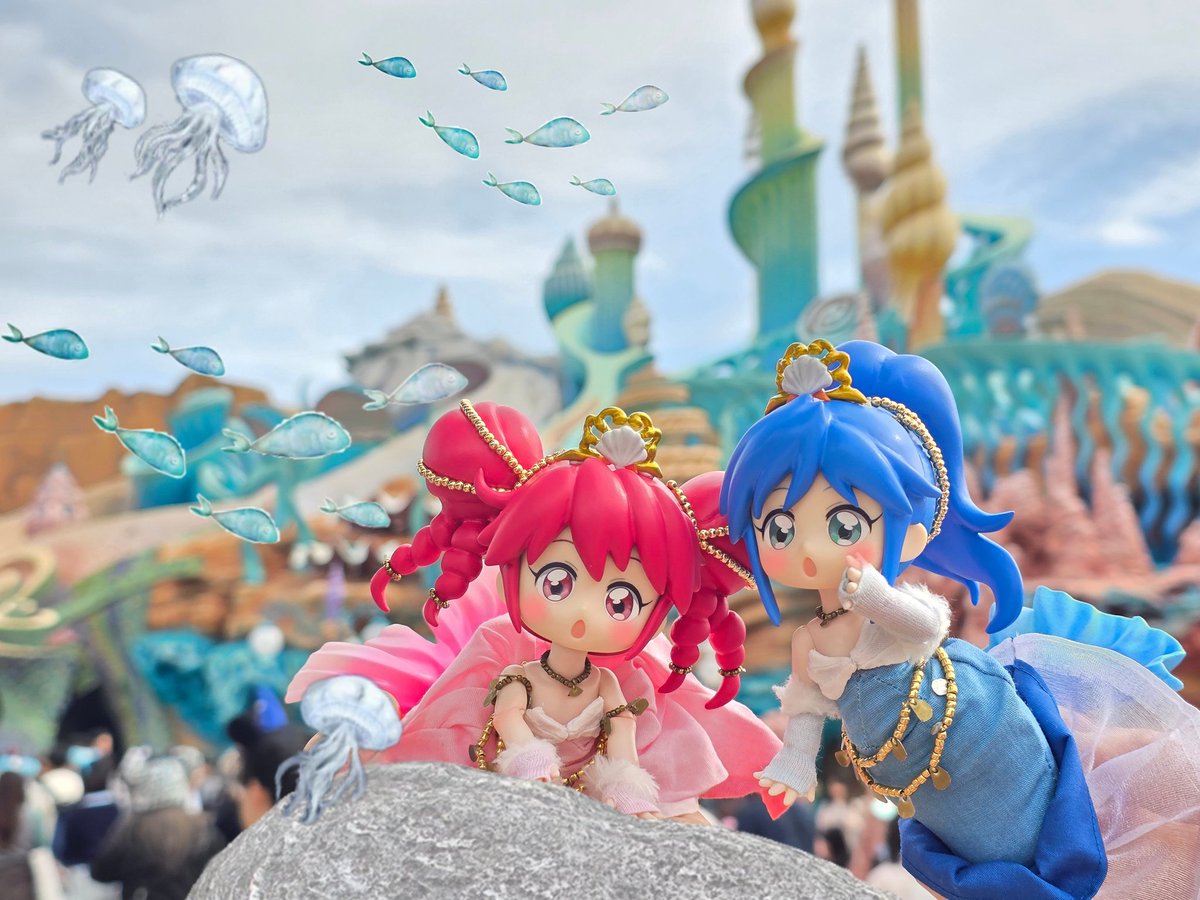 💙ファイン、あっちに何かあるわ！
❤どこ？？
💙行ってみましょう！
❤️うん‼️
アトランティカを探検するふたご姫💓