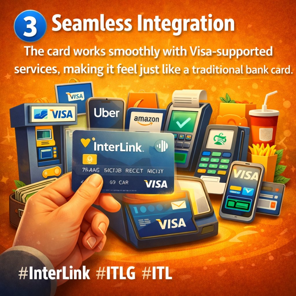 interlink2779's tweet photo. 3️⃣ Seamless Integration
The card works smoothly with Visa-supported services, making it feel just like a traditional bank card.
#InterLink #ITLG #ITL https://t.co/WfCZoHSUNK