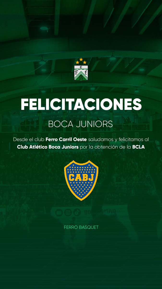 ferrobasquetok's tweet photo. ¡FELICITACIONES, BOCA!

👏🏼 Felicitamos a @BasquetBocaJrs por la consagración de la BCLA https://t.co/0NpCxJqO78
