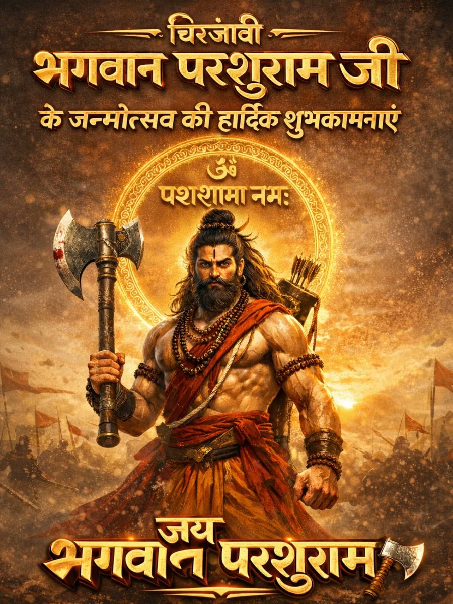 #परशुराम_अवतरण_दिवस 🚩
पावन अक्षय तृतीया के दिव्य अवसर पर अवतरित हुए भगवान परशुराम — धर्म, शौर्य और न्याय के अद्वितीय प्रतीक।
उनका जीवन सिखाता है कि अन्याय के विरुद्ध उठी हर आवाज ही सच्चा धर्म है 
आइए, इस पावन दिन पर धर्म और सत्य के पथ पर चलने का संकल्प लें।
#ParshuramJayanti