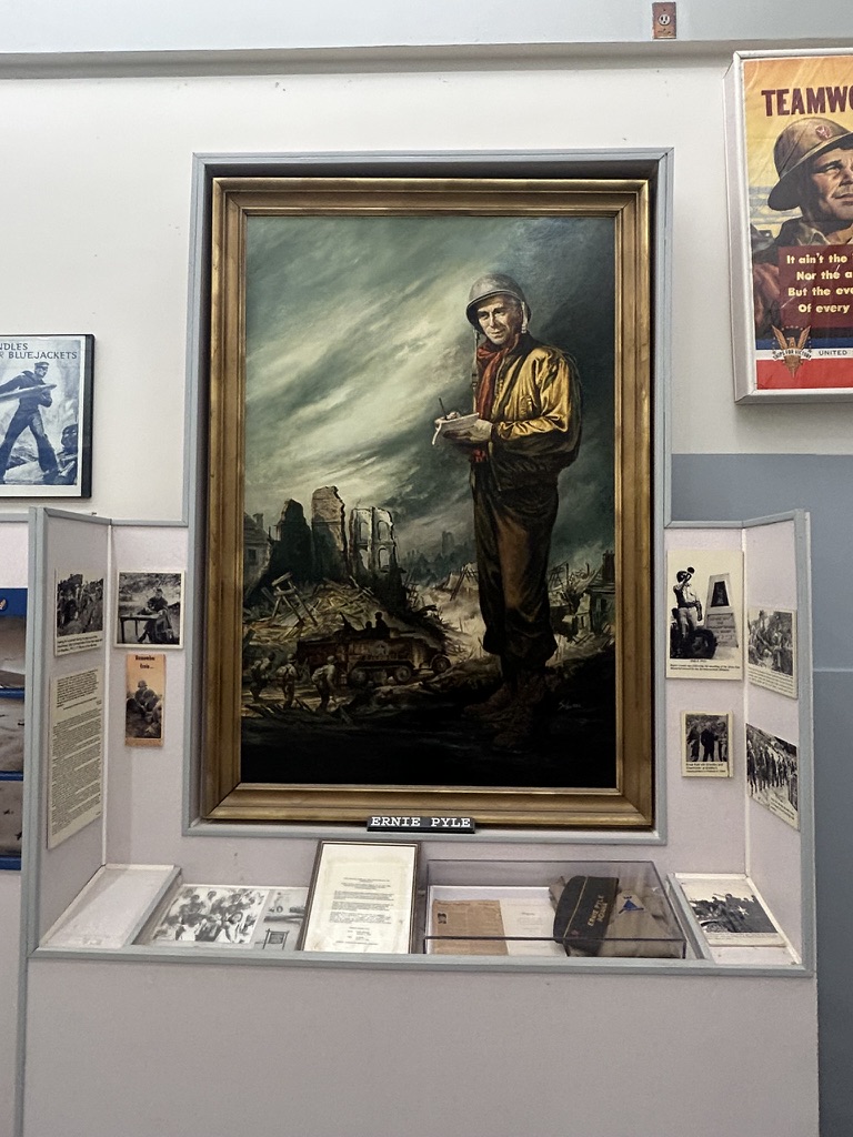 MarkWerling5's tweet image. Recalling Ernie Pyle, who died today in 1945 at Okinawa.

My grandfather was there.  His naval scrapbook notes service at Kerama Retto, Ie Shima, and Okinawa during March and April.

The Indiana War Memorial.  #Journalism #ErniePyle #Okinawa #WorldWarII