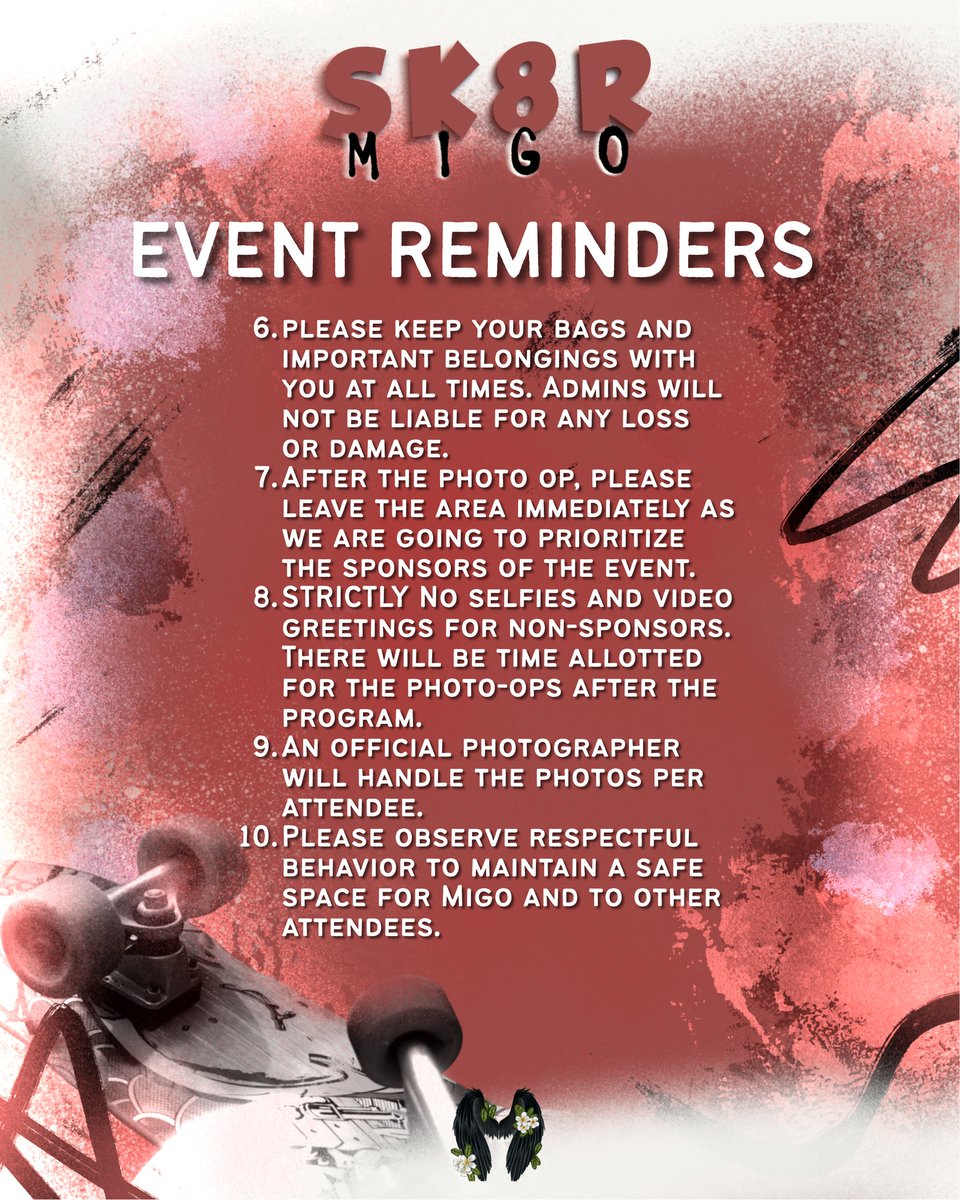 5-hours before our Sk8r Migo Birthday Celebration. This is your official reminders for the event. 

Make sure to follow these reminders so that we can avoid inconveniences later. 

We’re counting down the minutes!

See you later at the park! 😉

#Sk8rMigo
#MigoValid