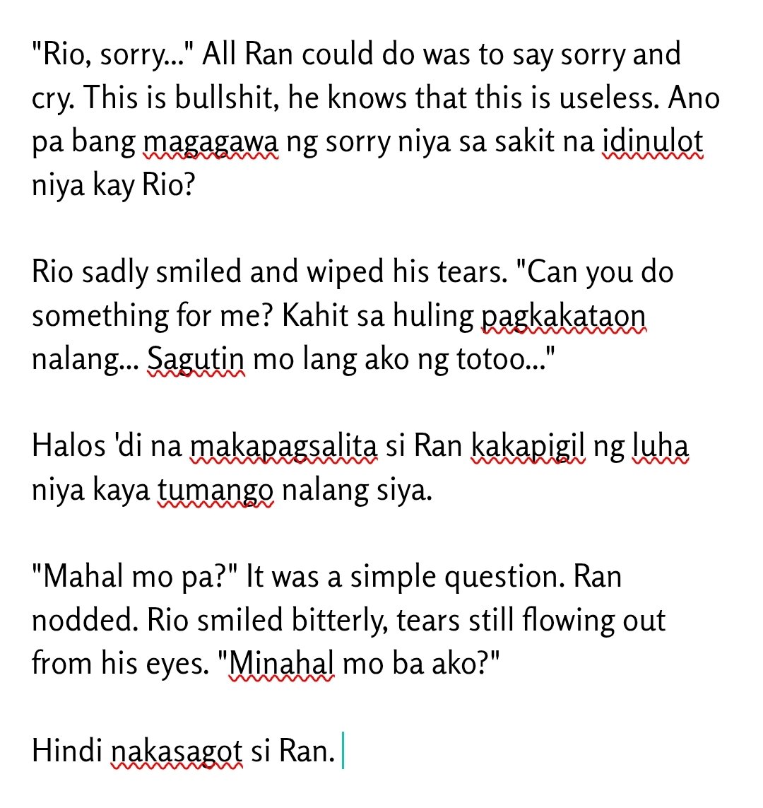 'yung ikaw nalang nasasaktan sa sinusulat mo. aray mo Ran, grabe ka