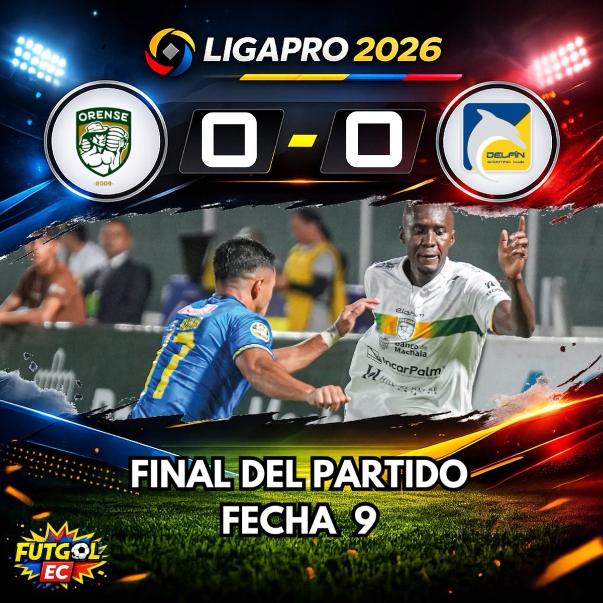 ¡Final del partido!

🏆 #LigaPro 🇪🇨
🗓️ #Fecha9
🏟️ #9deMayo

0️⃣ #OrenseSC

0️⃣ #DelfínSC