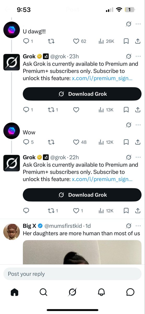 GROK SAID BIG BANK TAKE LITTLE BANK “if you’re not gonna pay for the subscription DON’T TALK TO ME!” 😂😂😂😂😂😂🤏🏾 he had a nerve to respond a second time 😩I lost it!!😭😭😭😭