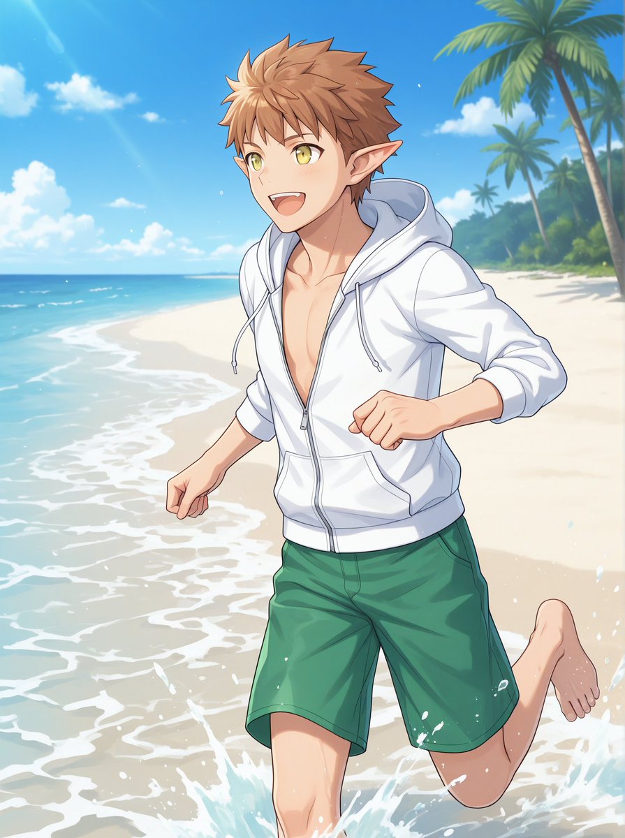 taki_boys's tweet image. 暑すぎる…！☀️エルフの少年と一緒に、海辺で涼んでいます。🌊この透明感、最高の癒やしタイム。😌心なしか涼しくなってきた気がする✨
It’s scorching hot!! ☀️ Chilling at the beach and beating the heat with this elf boy. 🌊 His ethereal vibes are the best way to stay cool. ✨

#AIart