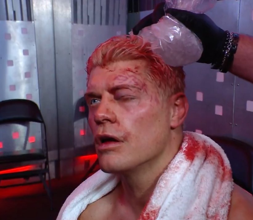 Cody Rhodes’ eye is swollen shut following the main event.