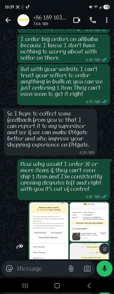 HoltheadAsh's tweet photo. @DianeWangDHgate Warning to all US small businesses: @DHgate allows their sellers to target you off-platform. My seller "Arron" is attempting to gain access to my Shopify while @DianeWang’s support team stalls my refund. Cyber-harassment and capital withholding is a legal matter now. Fix it. @FTC @CFPBoard @DianeWang527903 @Diane_Wang @dianedelion