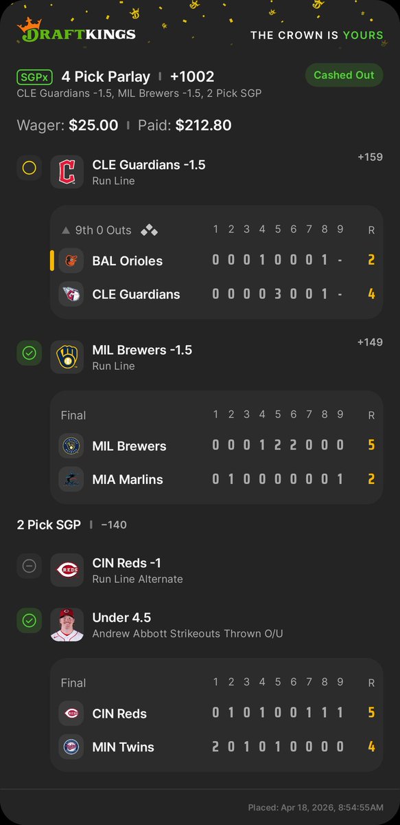 Redmane516's tweet photo. A lighter day today, but some close wins too. Gavin williamson crushed it today as did Taj Bradley. KEEP AN EYE OUT FOR ETBLOUNGE TOMORROW AT 8! Remember to enjoy the games and stay responsible!

#etblounge #MLB #Draftkings #guardiansMBL https://t.co/T2XDkogNCr