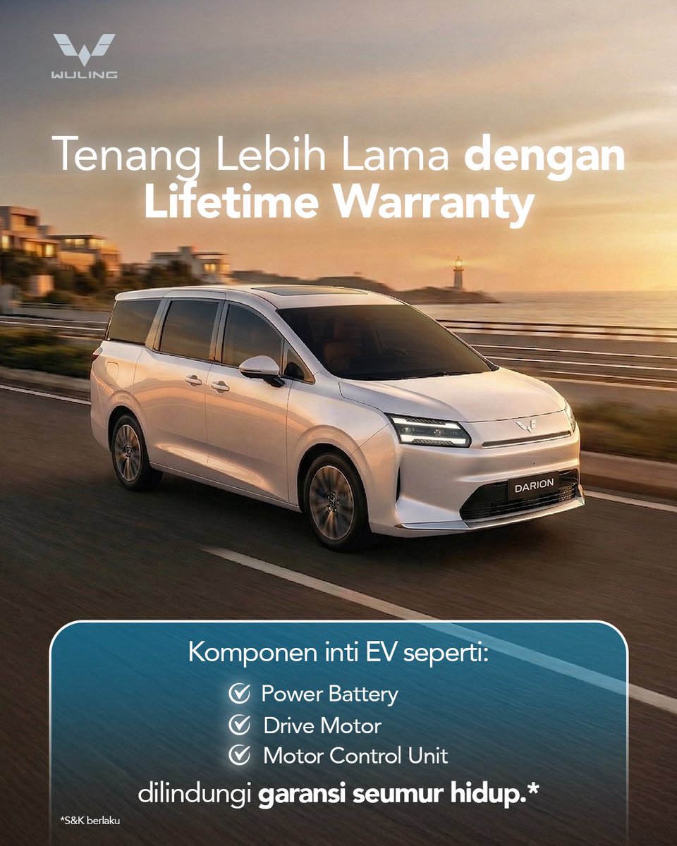 WulingMotorsID's tweet image. Dengan ekosistem yang sudah dipersiapkan dari hulu ke hilir, mulai dari produksi di Indonesia, jaringan layanan yang luas, hingga perlindungan jangka panjang. Darion hadir untuk menemani dengan Worry-Free.

#WulingMotors #DriveForABetterLife #DriveForAGreenLife #Darion #WorryFree