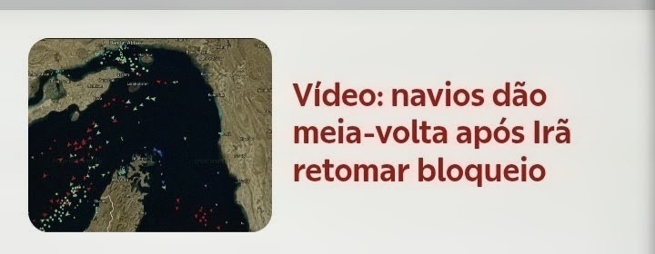 GUERRA CONTRA O IRÃ
EUA manteve o bloqueio naval e Irã volta a fechar o Estreito de Ormuz.
g1.globo.com/jornal-naciona…