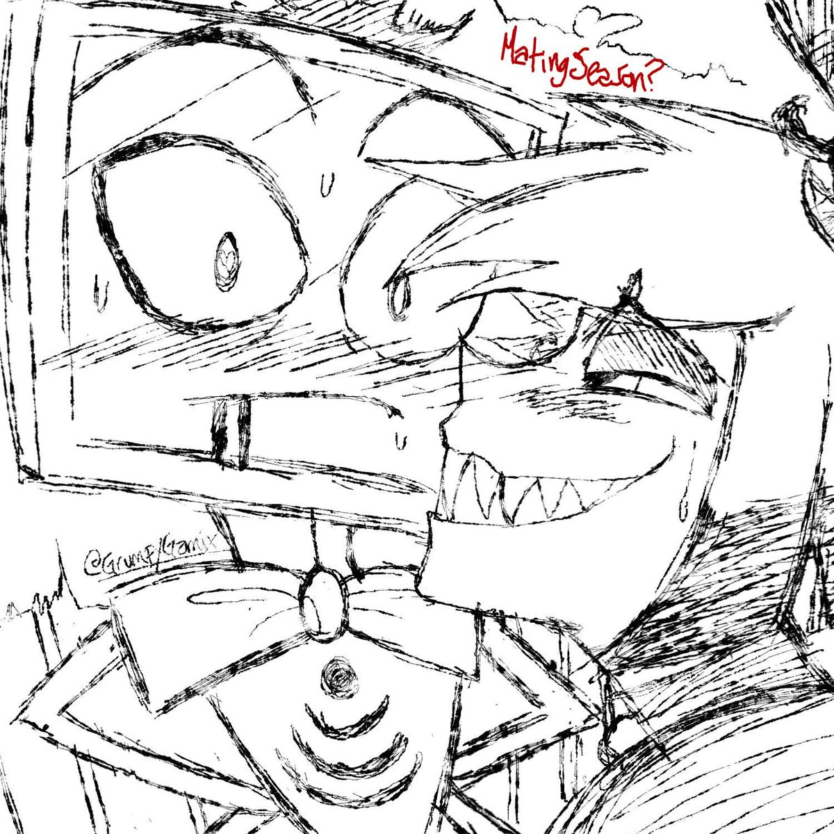 GrumpyGamix's tweet image. Here I go again 🤭

#radiostatic #radiosilence #lostsignal #alastor #vox #hazbinhotel #voxal #sketch #drawing #fanart