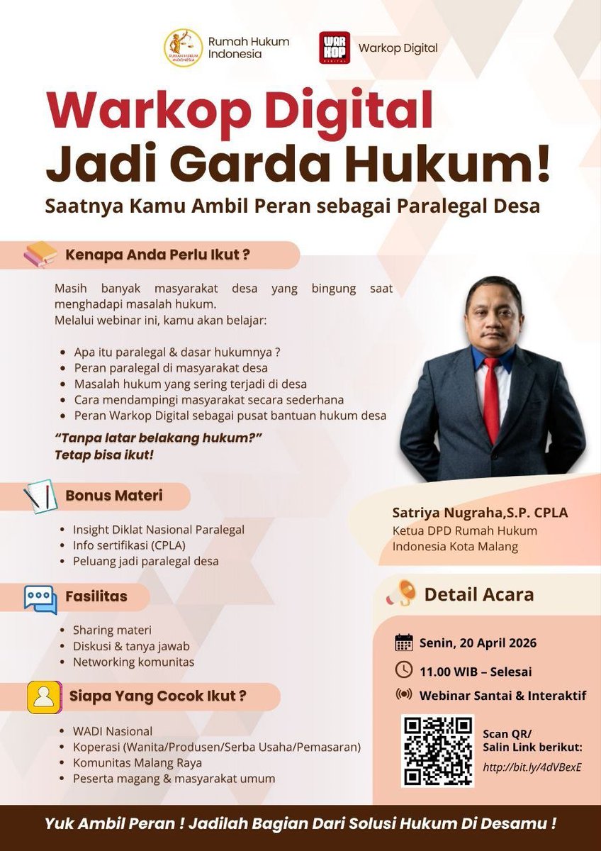 WarkopDigital's tweet photo. 🎁 Bonus:
Insight diklat • Info sertifikasi (CPLA) • Peluang jadi paralegal desa

🎤 Narasumber:
Satriya Nugraha, S.P., CPLA
(Ketua DPD Rumah Hukum Indonesia, Kota Malang)

💚 Yuk, Ambil Peran!
Jadilah bagian dari solusi hukum di desamu

👉 Daftar:
https://t.co/eqXfOkxYHc https://t.co/x7L2akYpFc