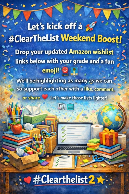 ClearTheList2's tweet image. #ClearTheLists 📚✨🌟 #SupportTeachers 🙌🍎 #EducationMatters 🎓🏫 #BackToSchool 🎒🍎 #GiveBack 🤝💕 #ClassroomNeeds 👩‍🏫👨‍🏫 #EducationForAll 🌍📝 #MakeADifference 🌈💪 #HelpStudentsThrive 🌟📚 #EmpowerEducation 🚀📖 #BrighterFuture 🌞🌱 #EducationInspires 🌠📚 #TogetherWeCan 🤝🌟