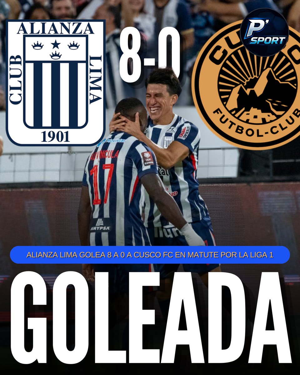 PedroHuapaya09's tweet photo. ¡¡GOLEADAAA BLANQUIAZUL!!
Alianza Lima golea a Cusco FC en Matute por la Liga 1.
#alianzalima #cusco #liga1 #goleada #gaibor #castillo https://t.co/d5StiFxVRr