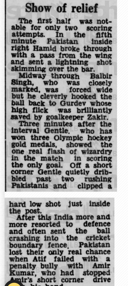 VAAChandran's tweet image. The 1956 Melbourne Olympic Hockey Final's match report from the Strait Times of Singapore.

India's 6th Olympic Gold medal, by beating Pakistan in the final.

#FieldHockey #Hockey #Olympics