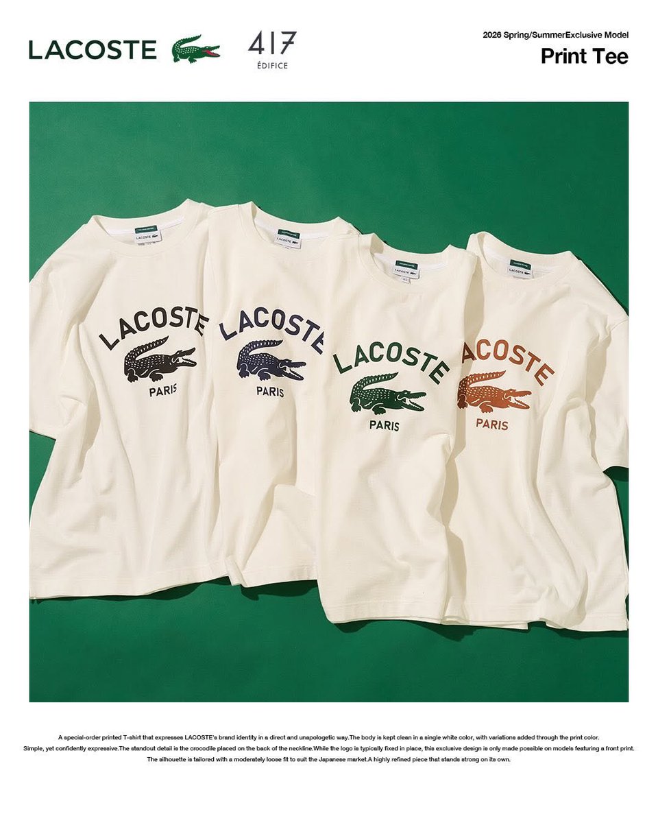 LACOSTE for 417 EDIFICE 26SS 別注プリントTシャツが国内オンライン