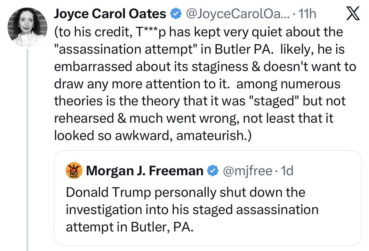 RobertMSterling's tweet image. When Trump voters question the 2020 election, they’re called “election deniers.”

When people have concerns about Covid vaccines, they’re called “anti-vaxxers.”

When liberals make up batshit crazy theories about Trump getting shot, they’re called “National Book Award winners.”