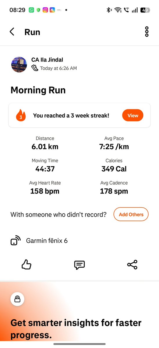 cailajindal's tweet image. 6km morning solo run ☀️😊 
@fitindiaoff 
#run #weekendrun #fitness