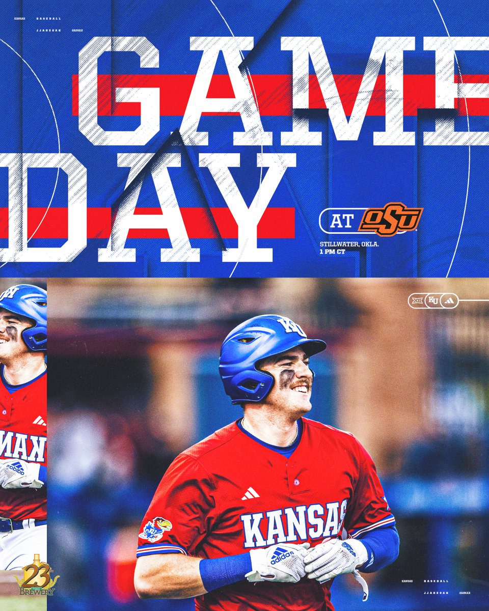 KUBaseball's tweet image. Got ourselves a rubber match. 

👉 at Oklahoma State
⏰ 1 p.m. CT 
📍 Stillwater, Okla. 
📺 ESPN+
🎙️ KLWN (101.7 FM/1320 AM)
📊 bit.ly/KUatOSU-StatsG3 

#RockChalk | @23rdStBrewery
