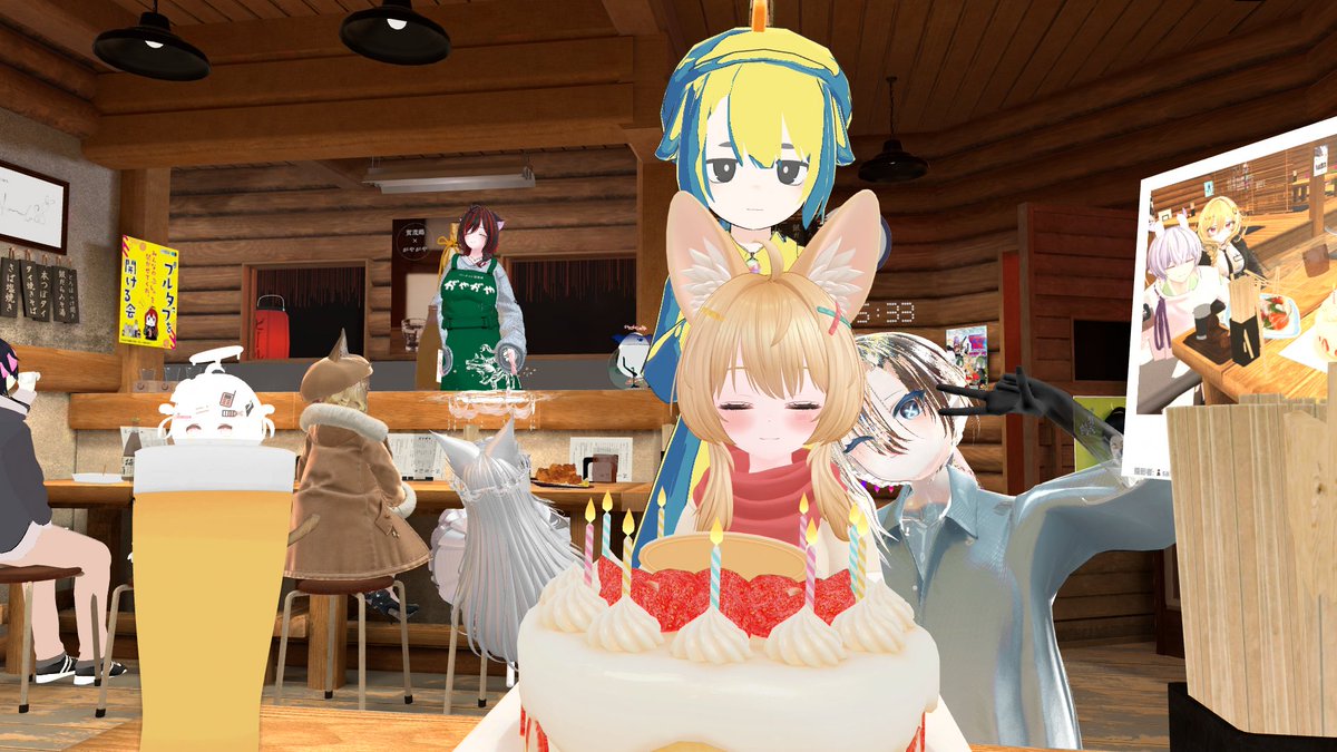 Gaia_1412's tweet image. 昨日は、「#バーチャル居酒屋がやがや」に行ってきた！
一緒に行ったフレンドさんが誕生日になった瞬間店員さんからケーキのサプライズあって
こっちまで興奮してしまった笑
粋なことしますなぁ！
また、近々行きたい！

#バーチャル居酒屋がやがや
#VRC
