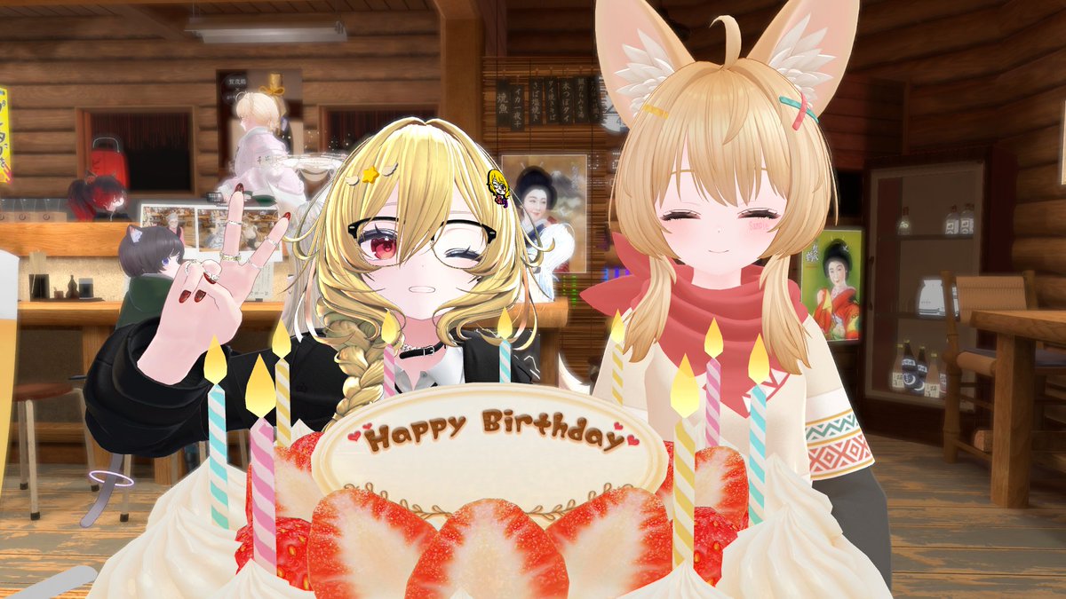 Gaia_1412's tweet image. 昨日は、「#バーチャル居酒屋がやがや」に行ってきた！
一緒に行ったフレンドさんが誕生日になった瞬間店員さんからケーキのサプライズあって
こっちまで興奮してしまった笑
粋なことしますなぁ！
また、近々行きたい！

#バーチャル居酒屋がやがや
#VRC