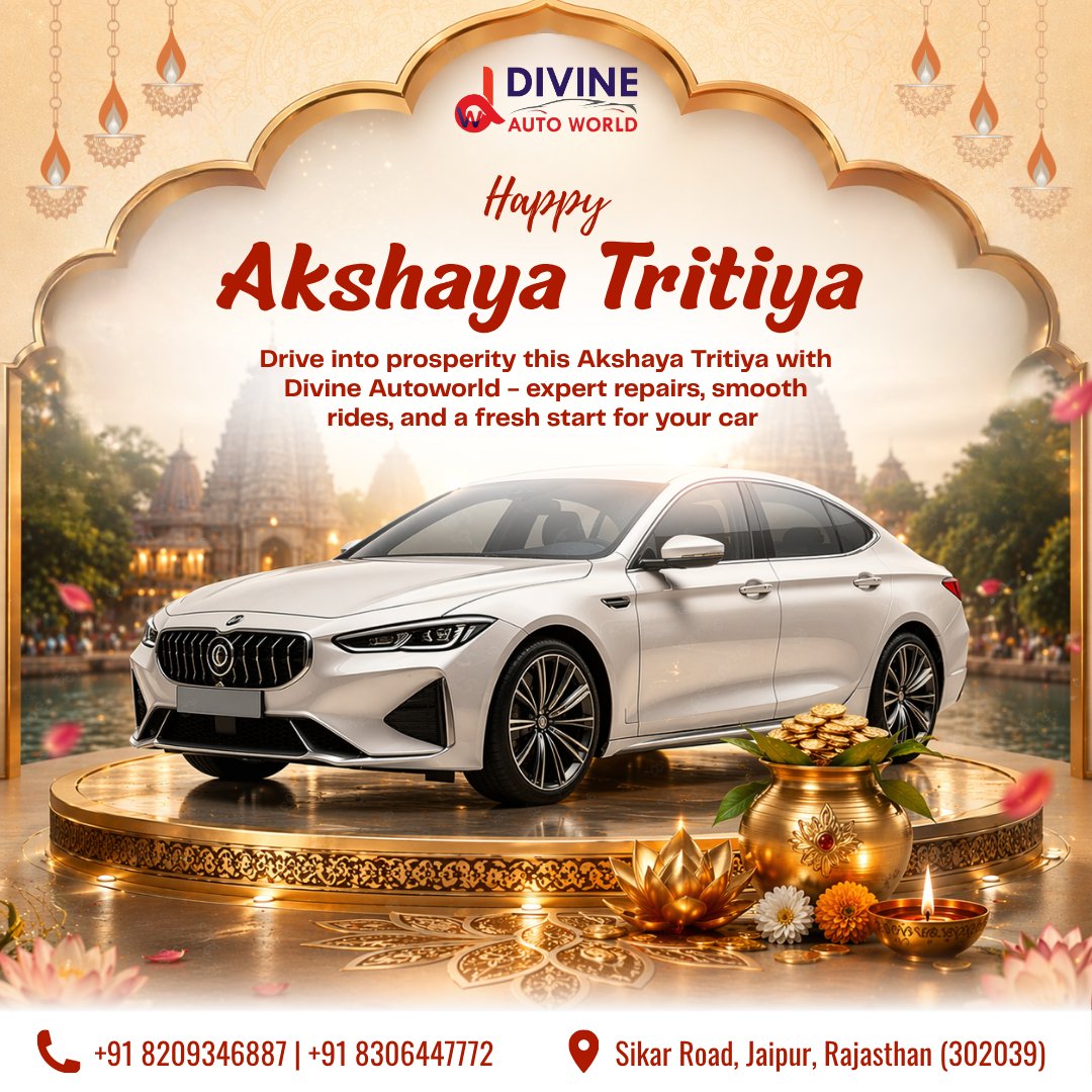 DivineAutoworld's tweet image. This Akshaya Tritiya, don’t just pray—drive prosperity home 🚗✨
Expert repairs &amp;amp; smooth servicing at Divine Autoworld.
📞 8209346887 | 8306447772
📍Sikar Road, Jaipur
#AkshayaTritiya #DivineAutoworld #CarService #Jaipur