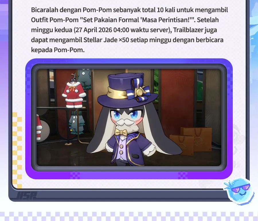 Ganti outfit lagaknya kaya orang banyak duit, sapa "Bonjour" ke Pom-Pom nanti bakal dikasih 50 Stellar Jade setiap minggu 😭🤣