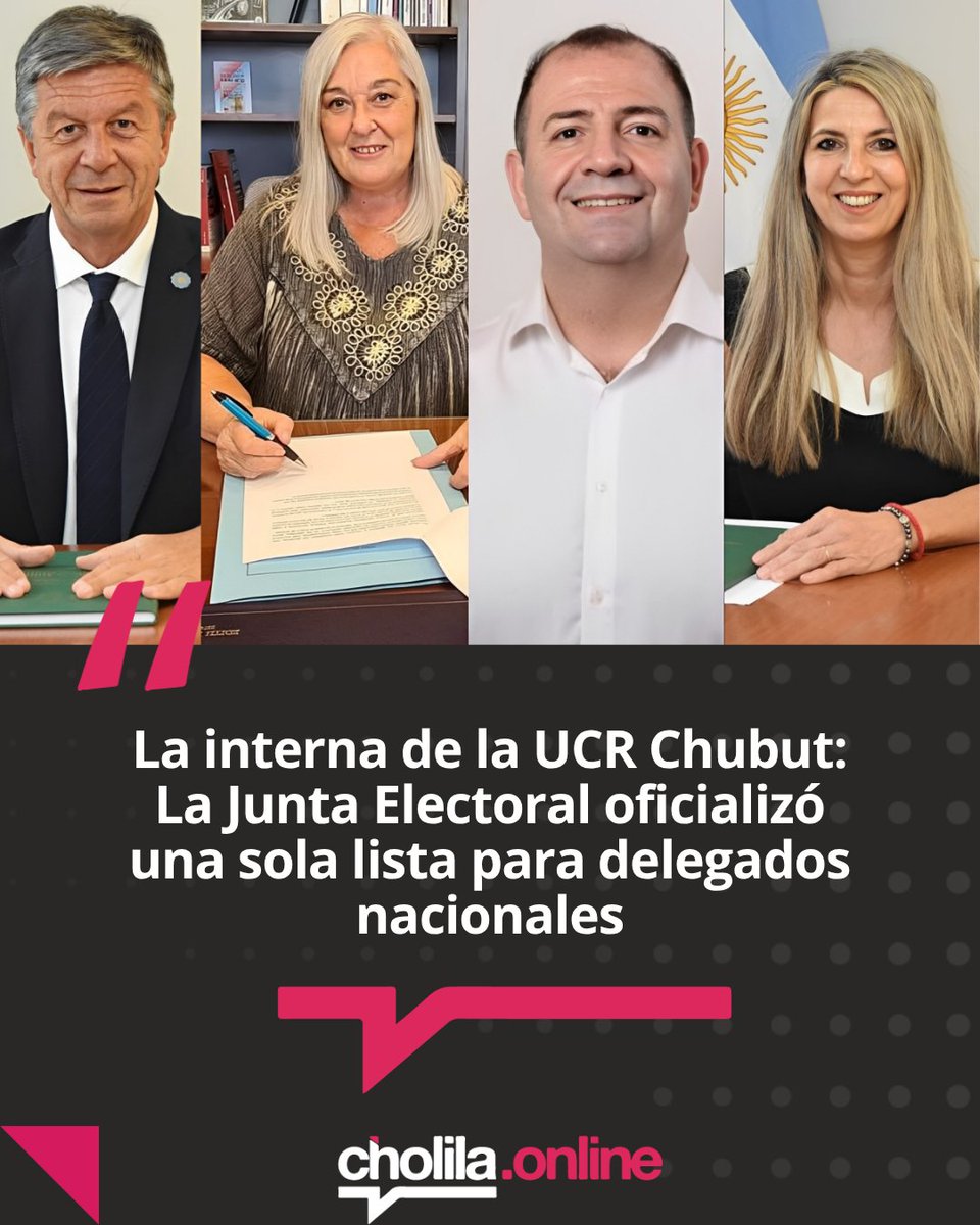 CholilaOnlive's tweet photo. La interna de la UCR Chubut: La Junta Electoral oficializó una sola lista para delegados nacionales 🗳️🇦🇷

En una resolución clave de cara a las elecciones internas del próximo 10 de mayo, la Junta Electoral de la Unión Cívica Radical (UCR) Distrito Chubut decidió hoy oficializar únicamente la lista «Roja y Blanca», dejando fuera de la contienda por la categoría de Delegados al Comité Nacional a la lista «Consenso Chubutense» por no alcanzar el mínimo de avales exigidos. 🛑

El oficialismo partidario consolida su representación ante el Comité Nacional de cara a las internas del 10 de mayo. 🏛️

Cholila Online 🔗

#UCR #Chubut #Elecciones #Política #CholilaOnline