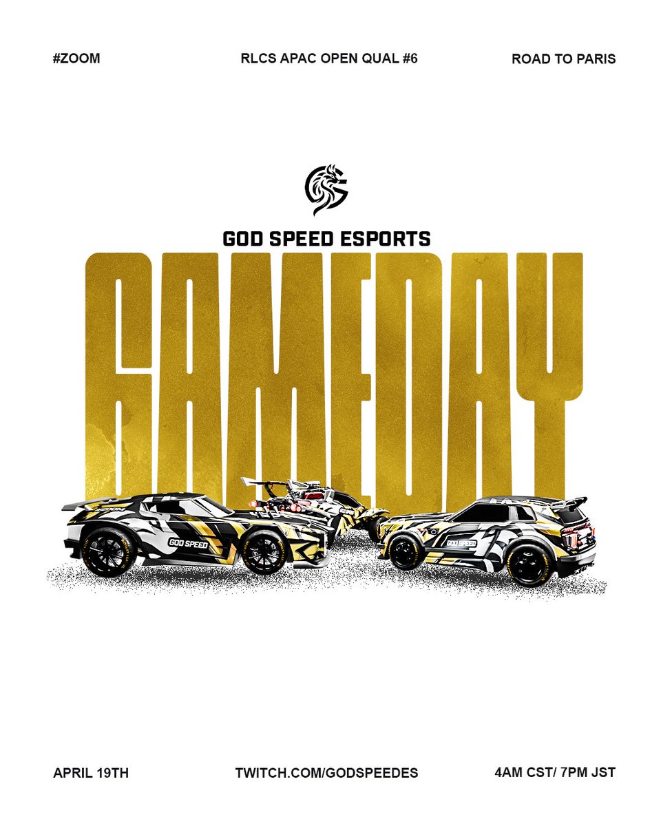 GodSpeedES's tweet image. 🚨6 hours till kickoff for Day 2 of the RLCS APAC Open Quals #6! 

Live at 4am CST/7pm SGT 

See you on the pitch 💪🔥

⚫️⚪️🟡⚡️
#Zoom | #RLCS | #APAC | #Esports
