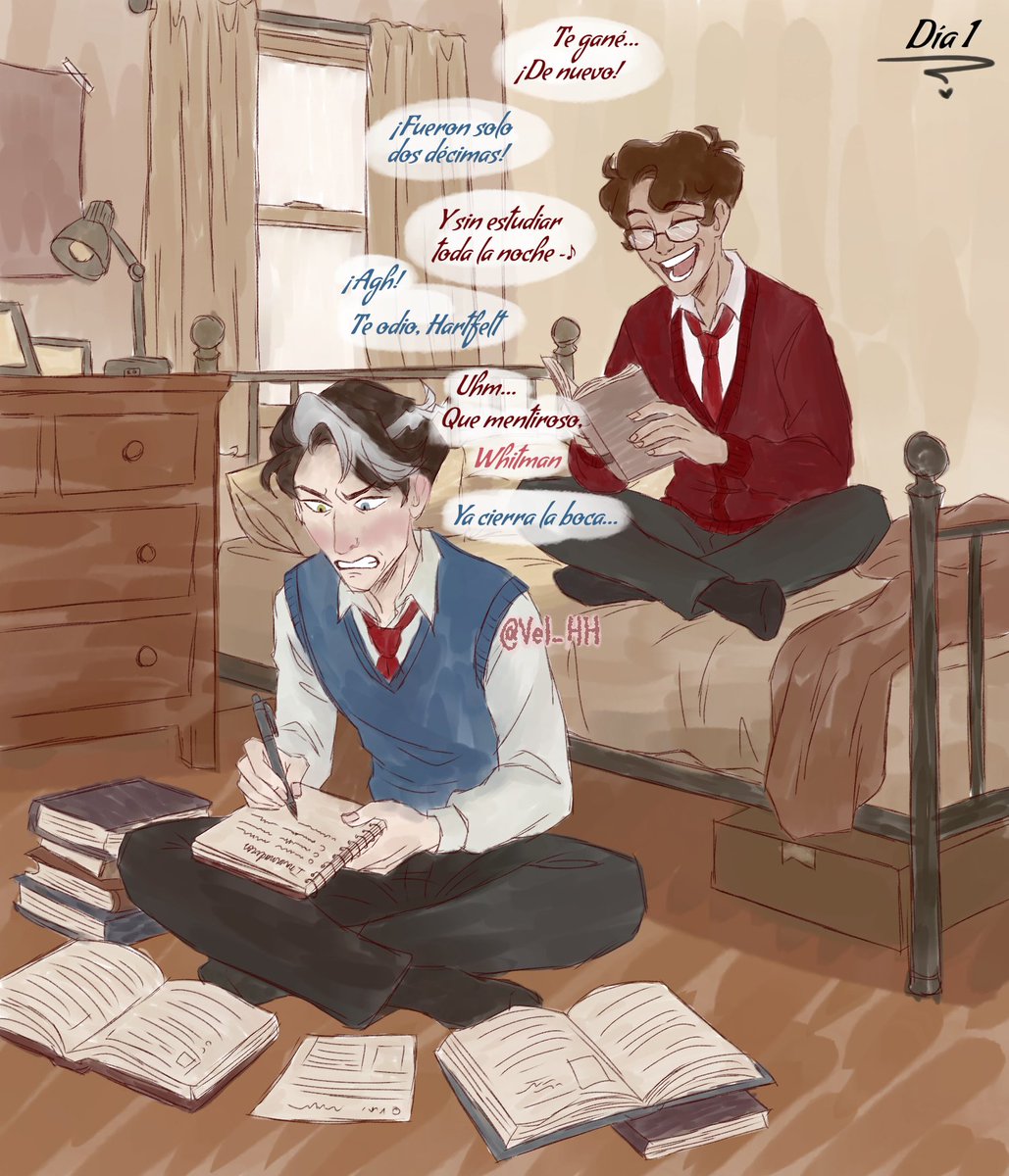 Vel_HH's tweet photo. ❤️‍🔥 Día 1: School AU / Roomates 

Alastor es el clásico alumno que no necesita estudiar mucho para sacar buenas notas, mientras que Vox se mata estudiando para igualarlo. 

Pd: Aún no tengo bien definido el diseño de Vox, así que puede variar.

#voxal #murdermedia https://t.co/ZGlusZyJ3h