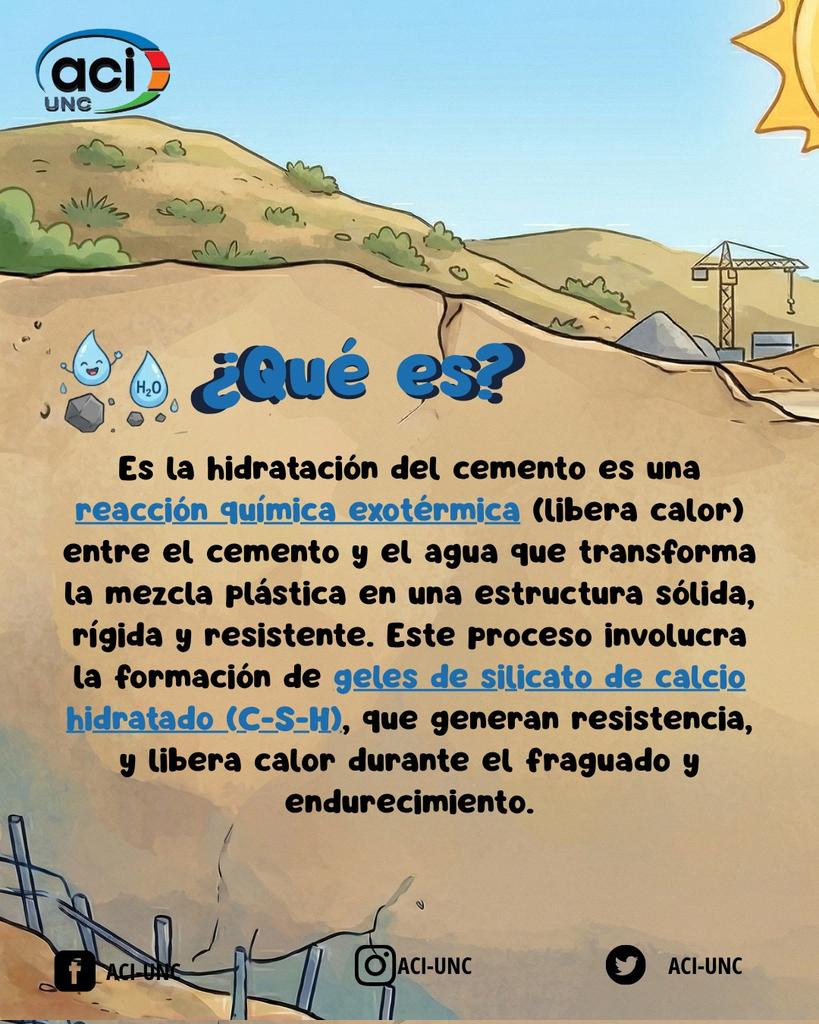 aci_unc's tweet image. CONCRETO AL DÍA
La hidratación del cemento es el proceso que transforma la mezcla en un material resistente: desarrolla resistencia, mejora la durabilidad y permite el endurecimiento del concreto. 💧🏗️

#IngenieríaCivil #Concreto #Cemento #Construcción #ObraCivil #Ingeniería #ACI