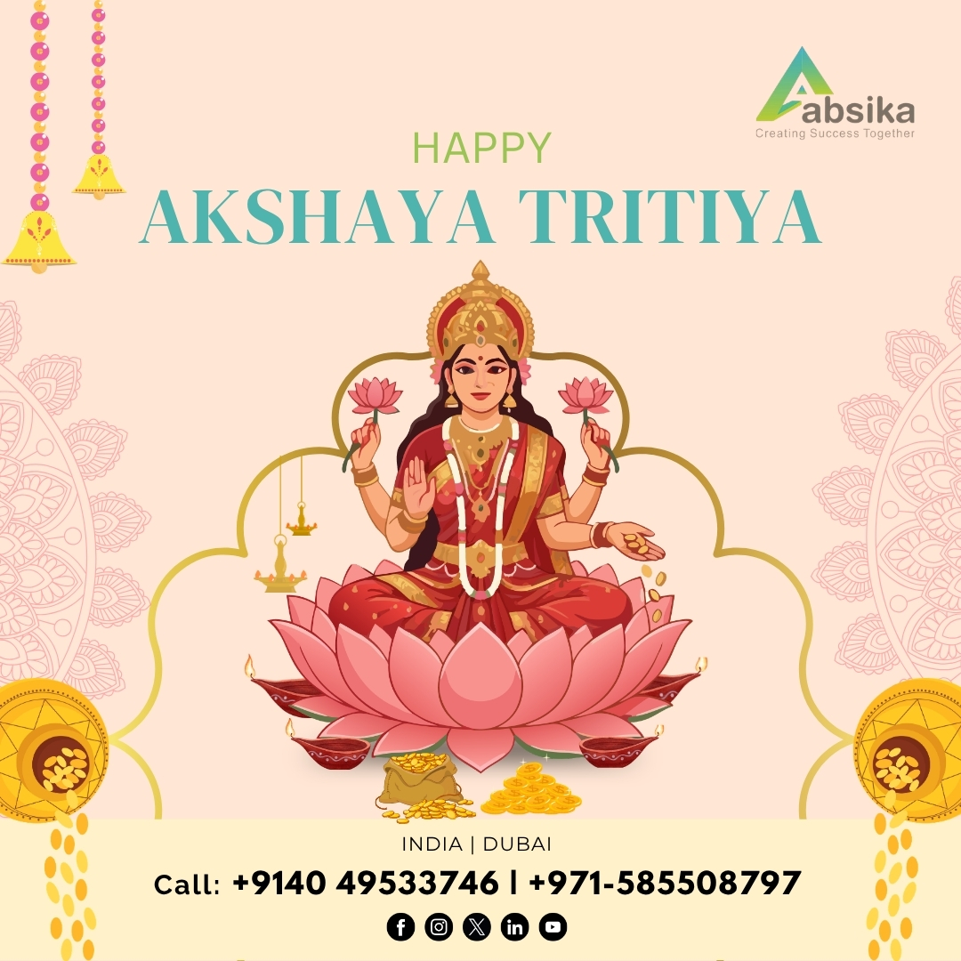 AbsikaSolutions's tweet photo. Happy Akshaya Tritiya! Bring Everlasting Prosperity &amp; Happiness to your Home!

 #AkshayaTritiya #absika #absikasolutions #jobs #hiring #placement #dubai #india https://t.co/WsmSsUAPoc
