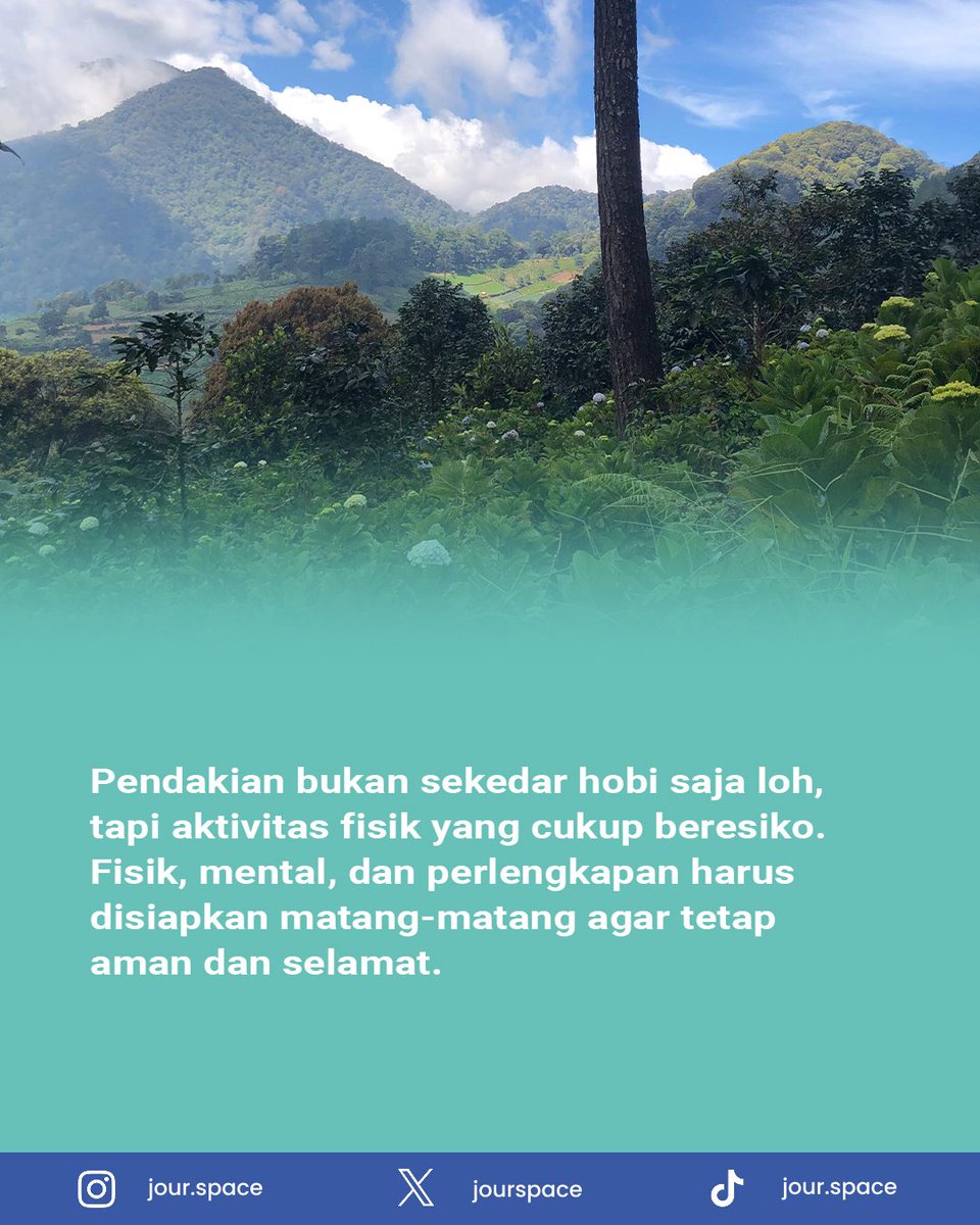 jourspace's tweet image. Naik gunung emang seru, tapi jangan lupa selalu siap dan waspada karena kondisi bisa berubah kapan aja.

#Pendakian #Mendaki #Gunung #JourSpace