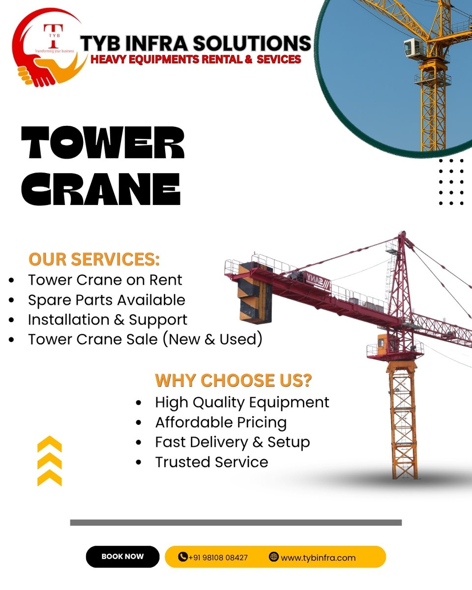 tybinfra's tweet image. Looking for reliable Tower Crane services? 🏗️
TYB Infra Solutions brings you top-quality equipment with fast setup and trusted support.
📞 Call Now: +91 98108 08427
🌐 Visit: tybinfra.com
#TowerCrane #ConstructionEquipment #HeavyMachinery #CraneRental #InfraSolutions