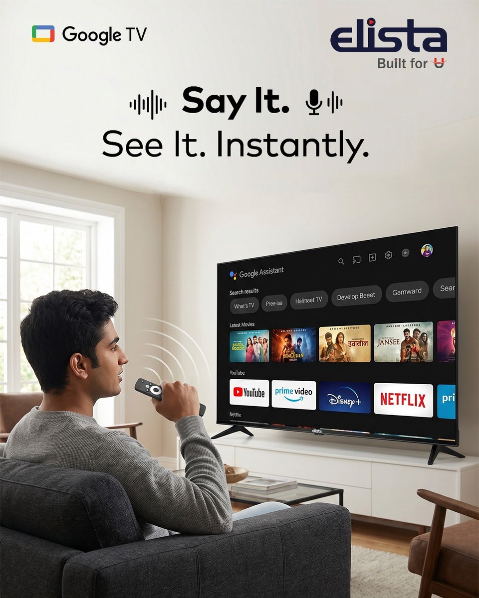 ElistaWorld's tweet image. Just press, speak, and stream. 🎙️📺
With Elista Google TV, finding your favorite content is faster and easier than ever.

Say it. See it. Instantly.

#Elista #ElistaTV #GoogleTV #SmartTV #VoiceSearch #EntertainmentMadeEasy #StreamSmart