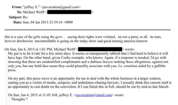 RedPencilScript's tweet image. When Virginia’s lawsuit surfaced, Michael Wolff did everything in his power to discredit survivors, referring to them as “extortion aided by a gullible press,” and referring to Epstein as a “victim of media, zeitgeist, and ambulance-chasing lawyers.”
#EpsteinFiles @thedailybeast