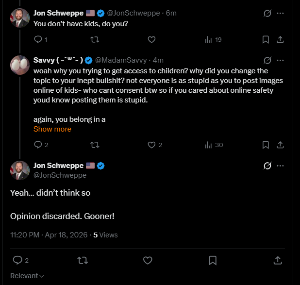 after calling me a pedophile, after saying "enjoy hentai while you can" exposing the censorship plans he has, after making himself out to be a fool, he is now demanding access to my personal information. 

government baboons are all the same, arent they? but why are you asking