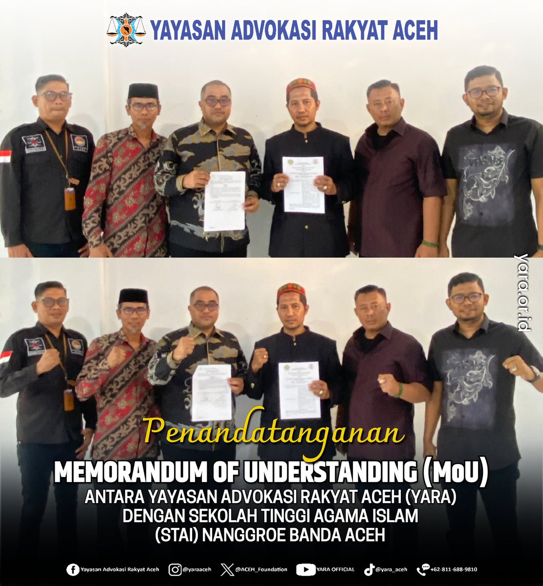 ACEH_Foundation's tweet image. Penandatangan MoU antara Yayasan Advokasi Rakyat Aceh (YARA) dengan STAI Nusantara Banda Aceh. Sabtu, 18 April 2026.

#YARA #MoU #pendidikan #hukum #sosial #kampus #STAINusantara