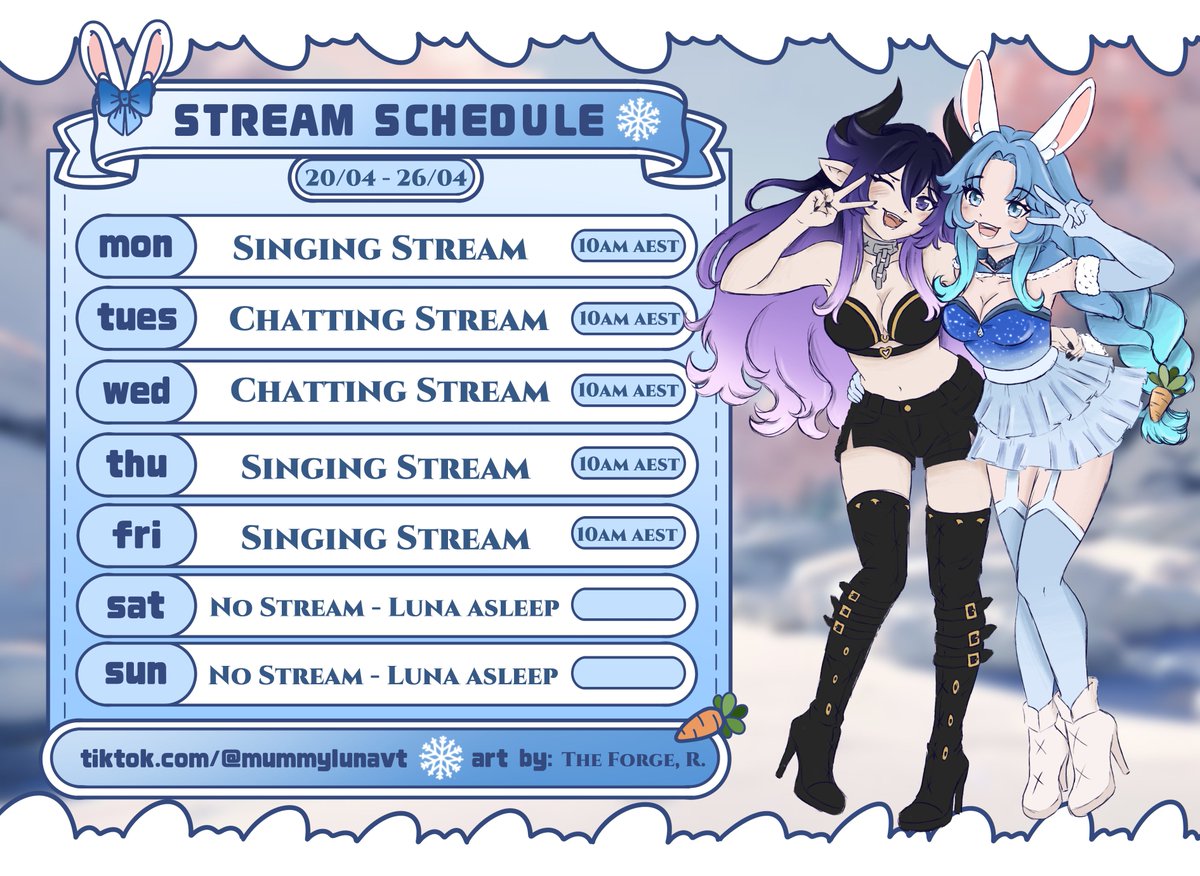 MummyLunaVT's tweet image. This Week's Stream Schedule for the 20th - 26th of April
My links: 
Twitch:twitch.tv/mummyluna

Tiktok:tiktok.com/@mummylunavt?l…

YouTube:youtube.com/@Lunamummy

#Twitch #Streamer #Vtuber #ENVtuber #VTuberUprising