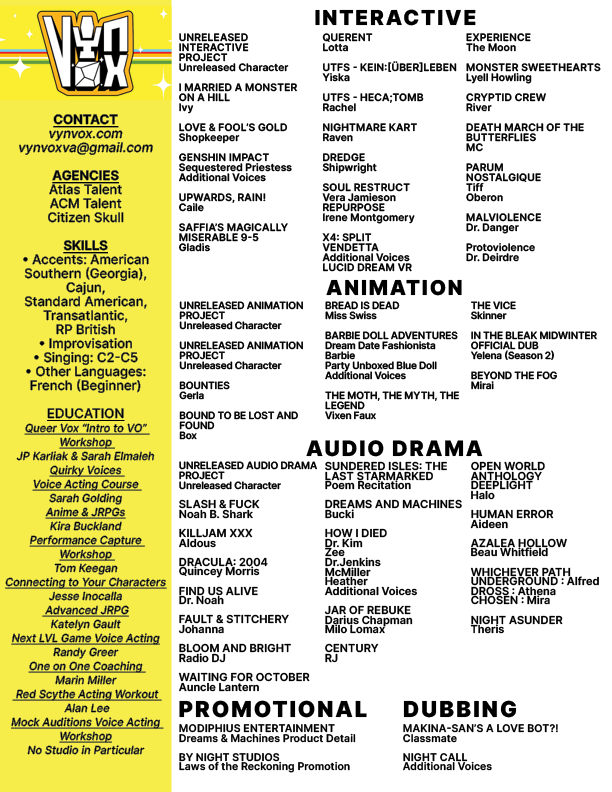 VynVoxVa's tweet image. RESUME!!!! UPDATE!!!!!
Check it out at vynvox.com/#resume!
#VO #VA #VoiceActor #VoiceActing