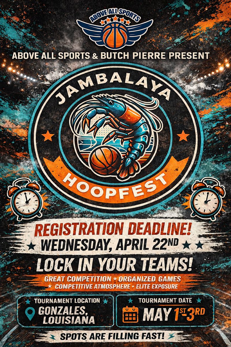 ButchPierre's tweet photo. Jambalaya Hoop Festival! This is the third year of such a great event at home, my high school and other great venues in Gonzales La, Jambalaya capital of the world. 100 plus teams all age groups girls/boys AAU and travel teams. Brain Jolivette and his wife https://t.co/B6hgptoxsI https://t.co/XGIHaVMakb