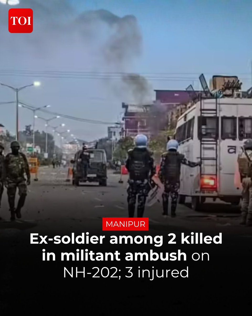 timesofindia's tweet image. #Manipur | In a tragic turn of events, a militant ambush on NH-202 in Manipur's #Ukhrul district has resulted in the deaths of two individuals, including a retired #Army personnel. Three others sustained injuries in the attack that transpired on Saturday afternoon while a convoy
