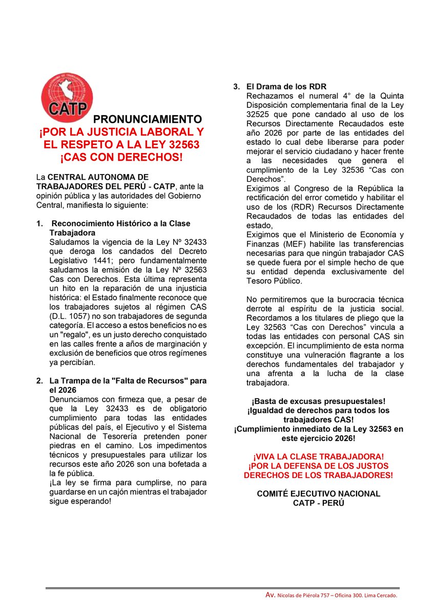 Central Autónoma de Trabajadores del Perú - CATP tweet media